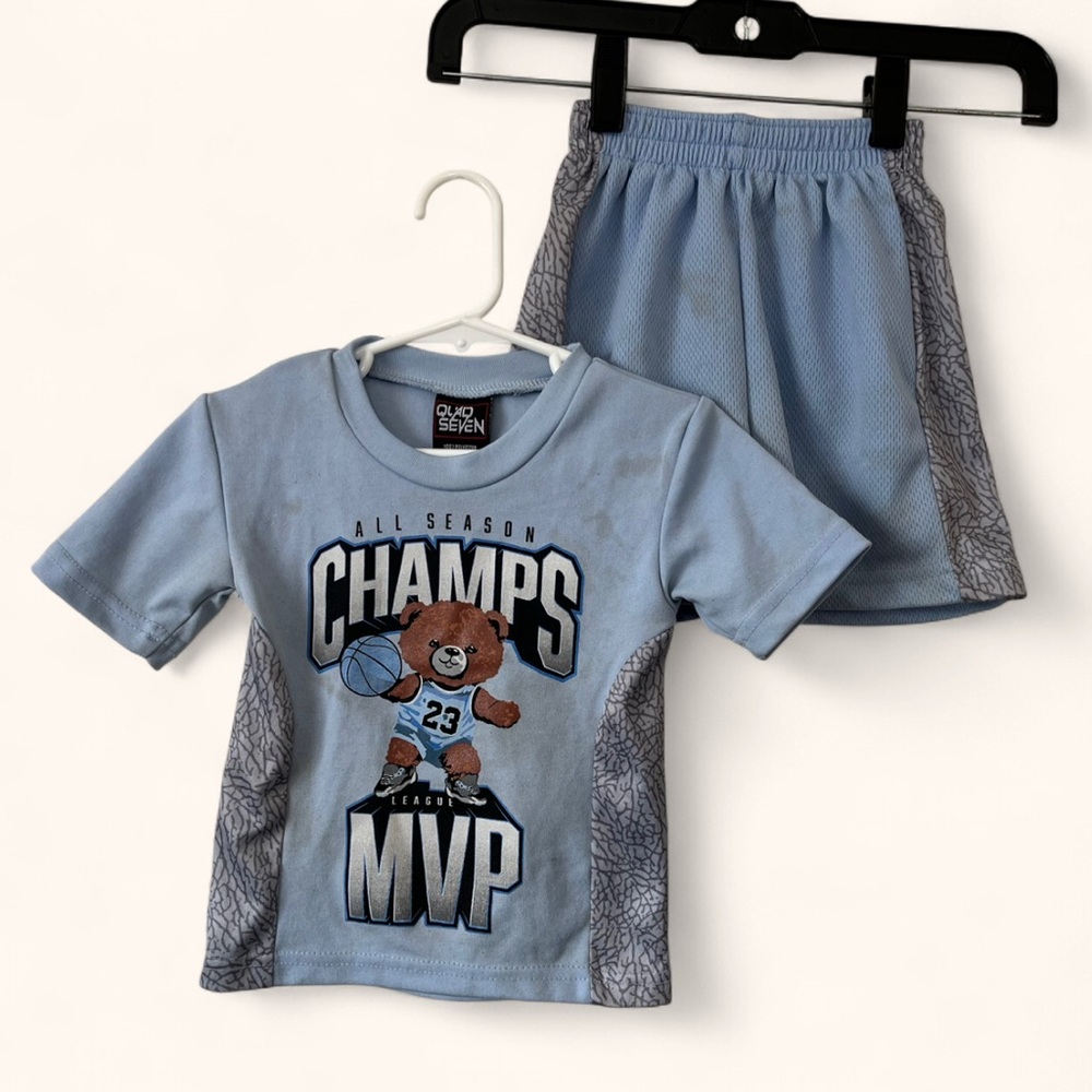 24M Boy Quad Seven 2 Piece Set Basketball Shorts & Short Sleeve Baby Play Outfit